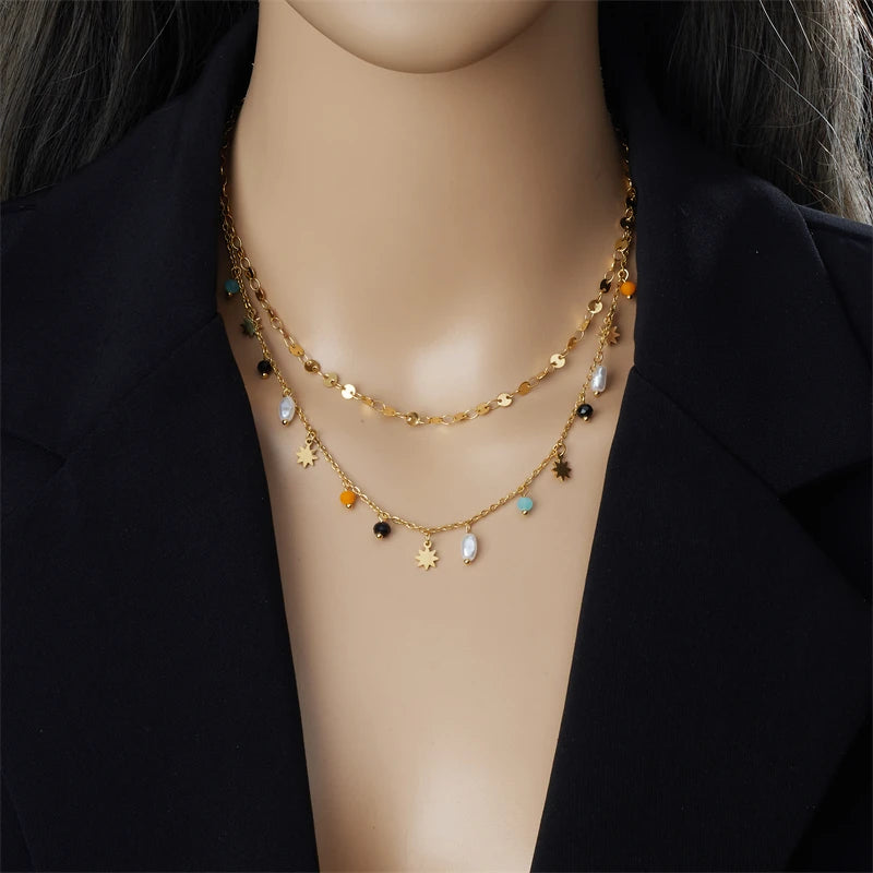 Gold Geometric Pearl Pentacle Necklace – 316L Stainless Steel