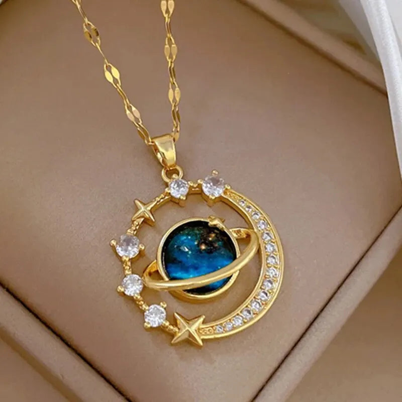 Light Luxury Star & Planet Titanium Necklace for Women