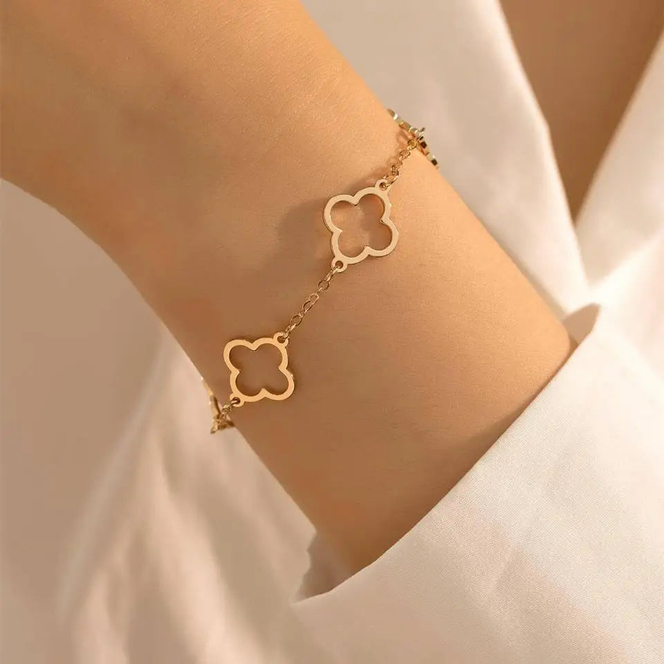 Women’s Lucky Clover Bracelet Set – Stainless Steel & Zircon